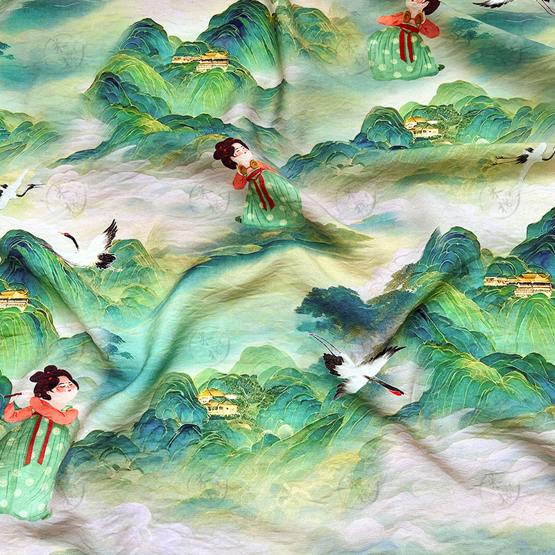 Jiangshan lady picture New Chinese cheongsam dress top Hanfu fabric digital printed fabric brocade cotton fabric