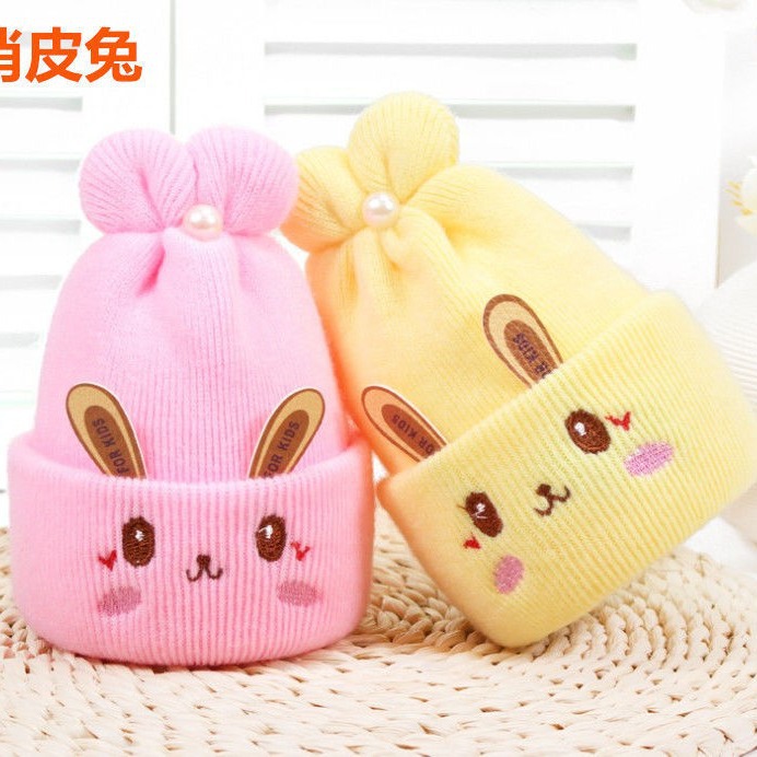 Rabbit Embroidered Cashmere Baby Fetal Hat Autumn and Winter New Newborn Fetal Hat Baby Hat Warm Baby Hat