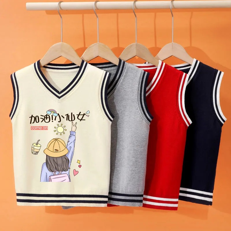 Picture of Girls' Knitted Vest Spring and Autumn New Children's Cartoon Wool Vest Children's Girls' College Sweater Outwear Fashion