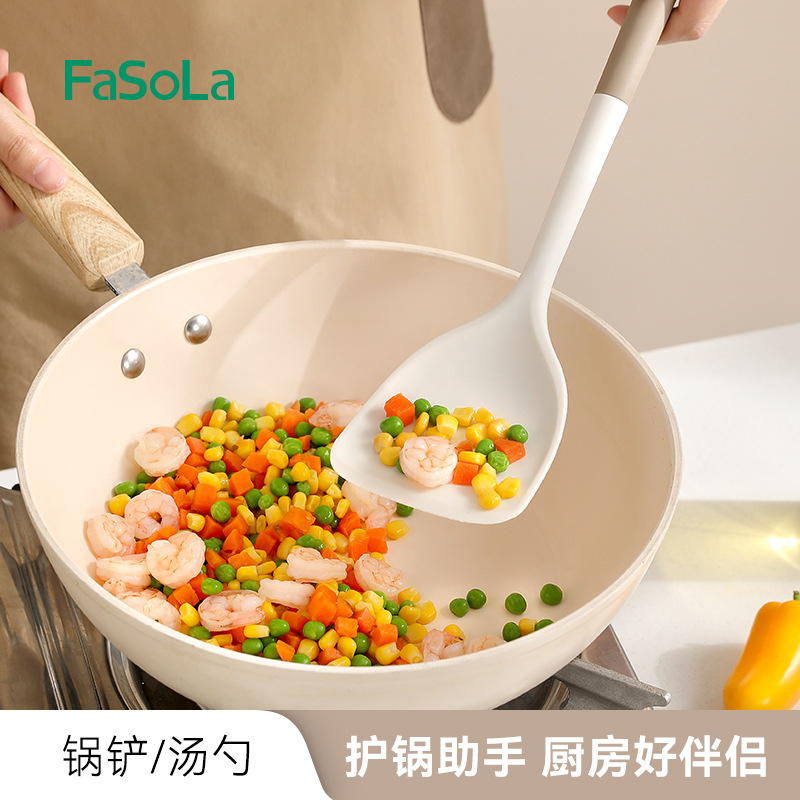 Picture of FaSoLa Household Silicone Spatula Soup Spoon Kitchen Cooking High Temperature Resistant Nylon Anti-scalding Handle Cooking Spatula Tool