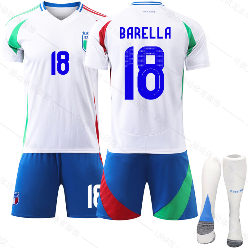 Picture of 2024 Italy away white jersey European Cup football uniform No.14 Chiesa 18 Barrera big factory