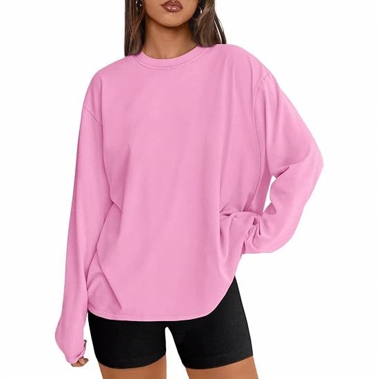 In stock 2025 European and American cross-border women's oversized long sleeve T-shirt fashion casual basic crew neck autumn top