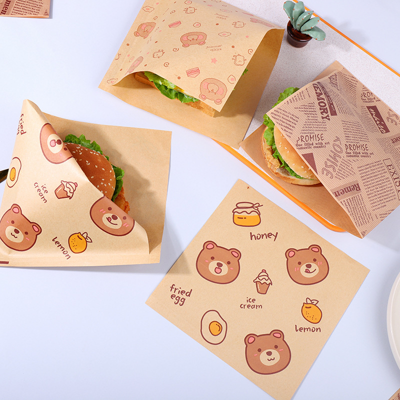 Breakfast Sandwich Wrapping Paper Fold-Free Food-Grade Oil-Proof Burger Hand Cake Packaging Paper Bag Triangle Bag for Home Use