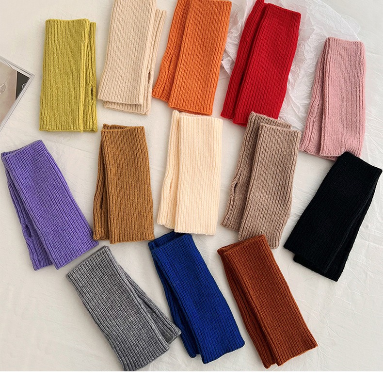 Writing Warm Half-Finger Knitted Gloves Klein Blue All-Match Stretch Wool Open Finger Hand Socks Fall/Winter Student Cold Protection