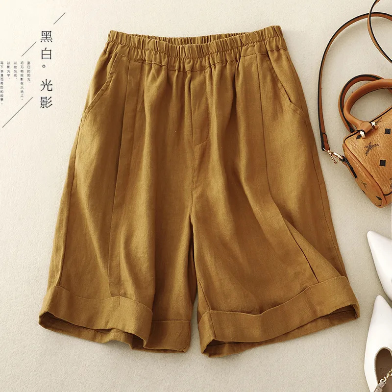Women's Cotton and Linen Shorts Summer Thin Staggedness High Waist Wide-leg Pants 2024 New Loose A- shape Casual Five-point Pants