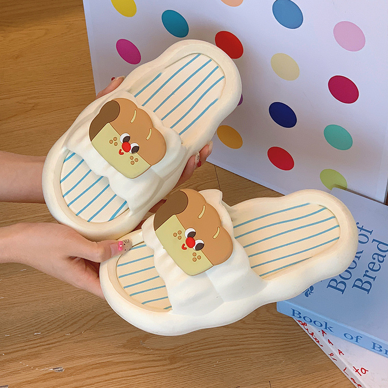 Slippers Women Wear Cartoon Toast Summer 2025 New Home Indoor Thick-soled Bathroom Non-slip Shoe Sandals