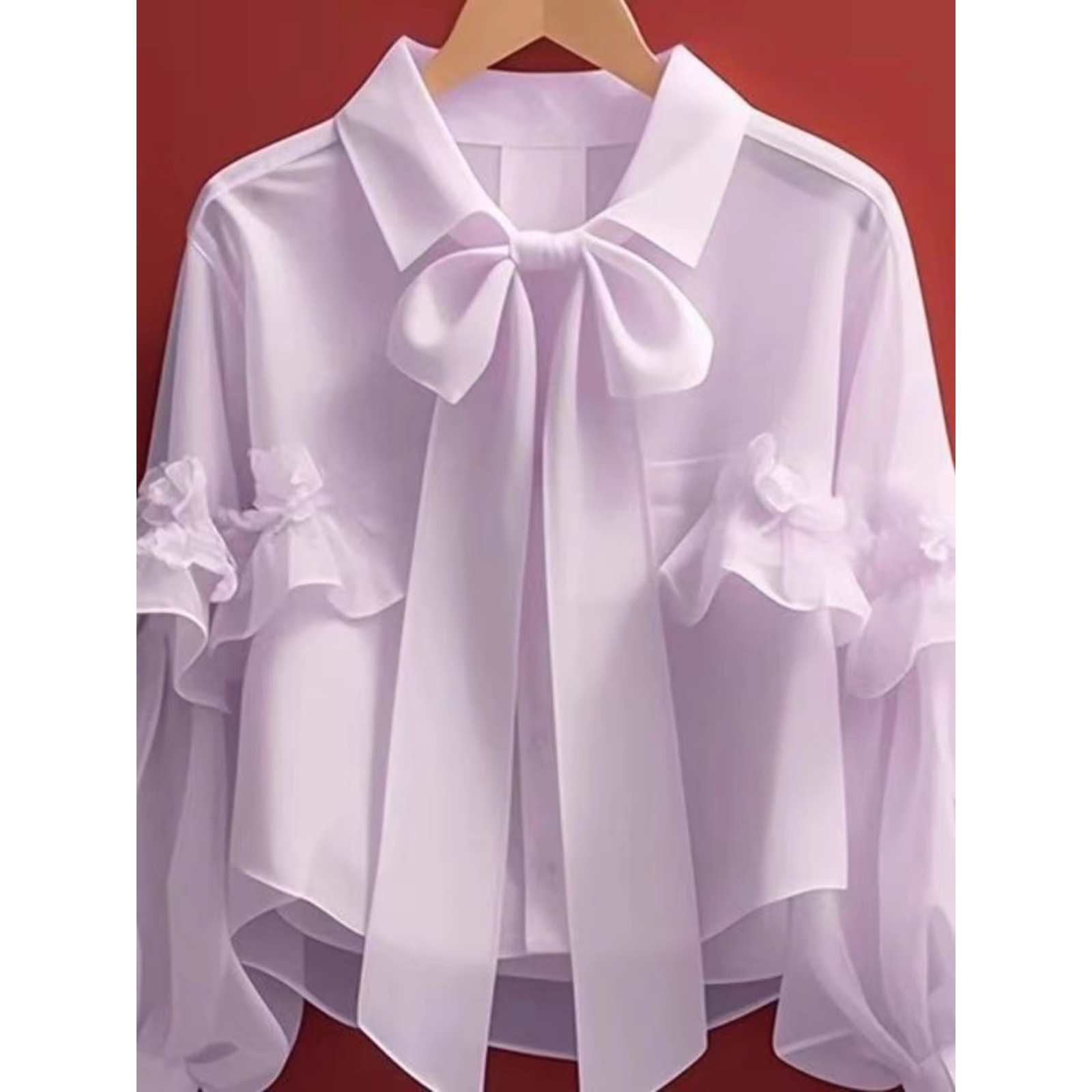Picture of New Tops for Women 2025 Early Autumn Vintage French Unique Beautiful Green Bow Long-Sleeved Shirt A2918