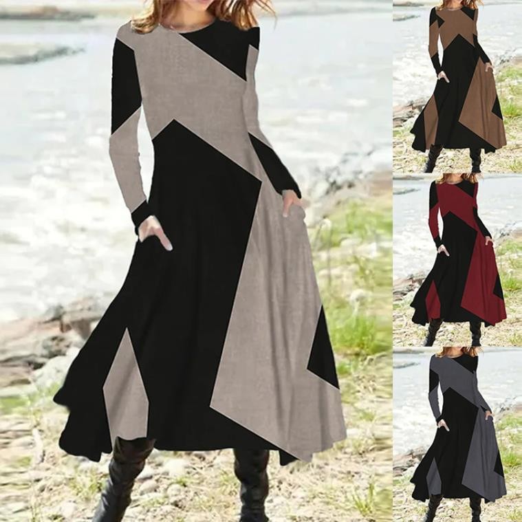 2022 Cross-border European and American Women's Clothing Casual European and American Ethnic Style Retro Style Fashion Autumn and Winter Long Sleeve Oversized Long Dress