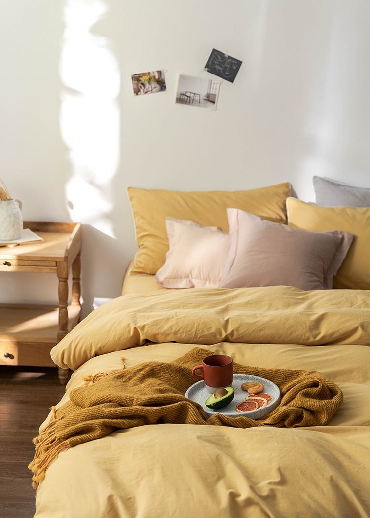 Picture of Unprinted Style丨Spring & Fall Pure Cotton Four-Piece Bedding Set, Cotton Quilt Cover, Bed Bed Sheets, Fitted Bed Sheets, 4-Piece Set, Pure Color