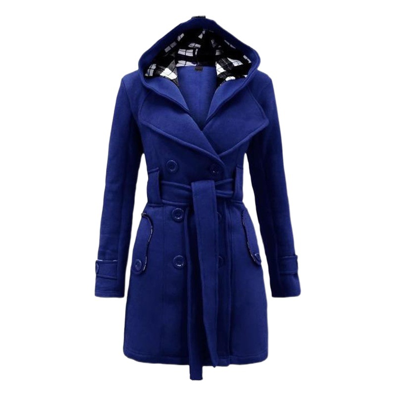 2023 AliExpress EBAY Amazon new plaid hooded coat belt double-breasted long coat