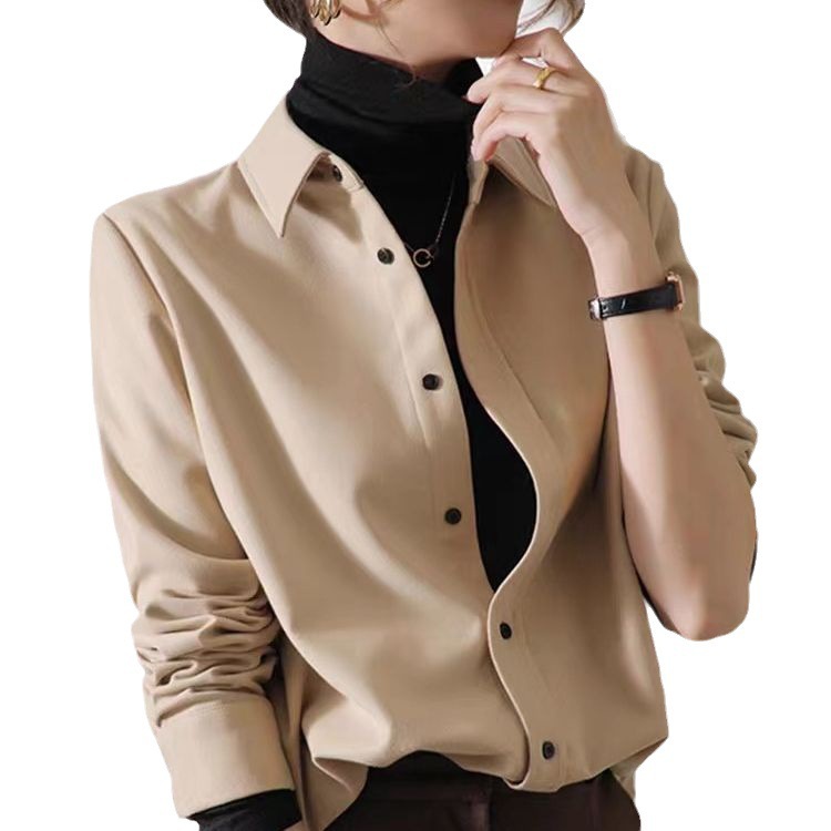Picture of Vintage Hong Kong Style Sanding Thickened Stacked Shirt Women's Fashion Commuting Loose Slimming Long Sleeve Outer Shirt