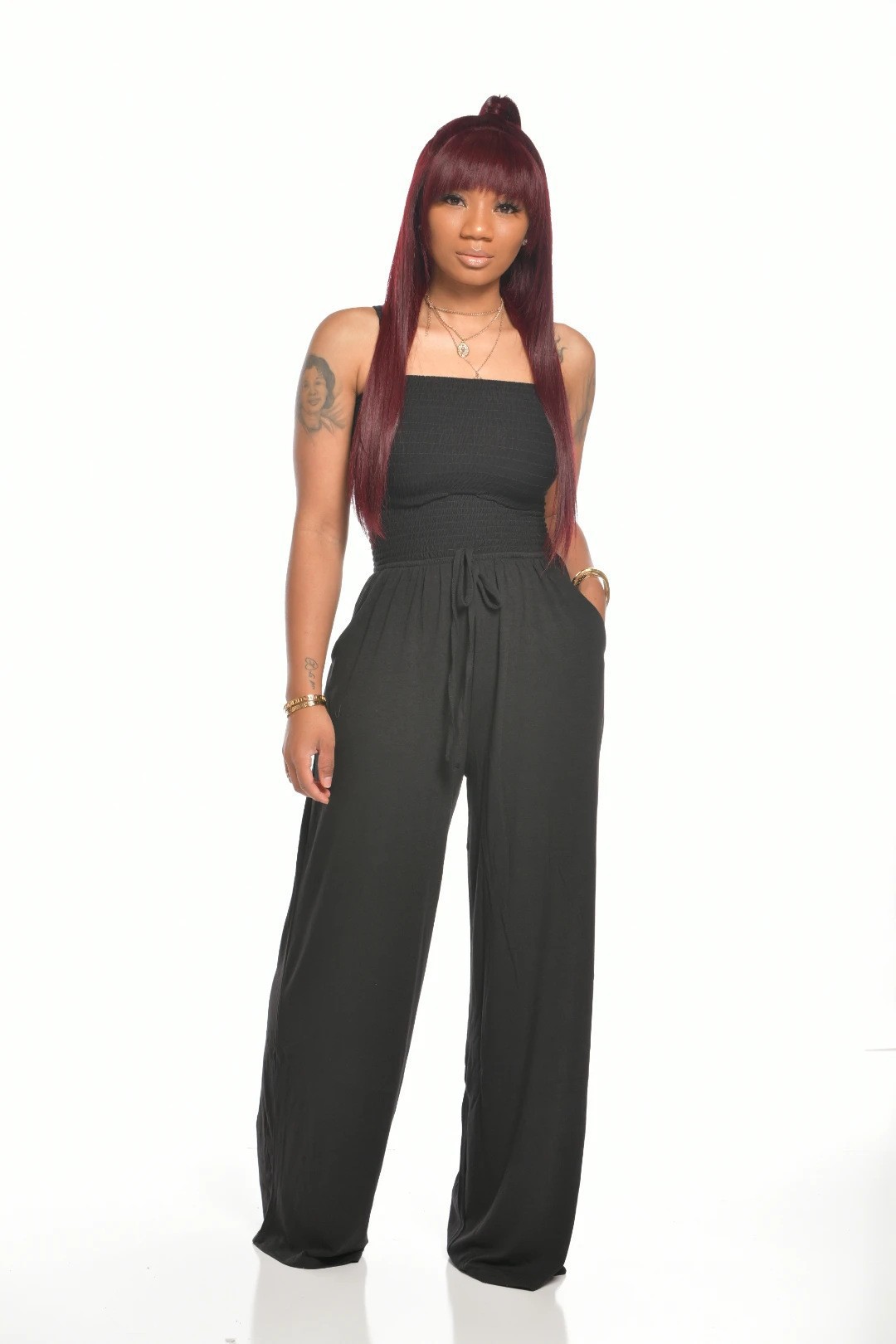 Picture of 2025 Amazon Aliexpress Cross-Border European and American Clothing Casual Flat Shoulder Wrapped Chest Wide Leg Jumpsuit Jumpsuit Women's Clothing