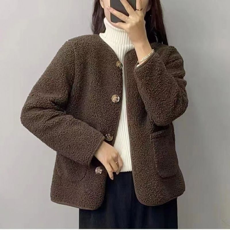 Picture of Cross-border round neck lamb wool coat women 2024 new autumn new Korean version of loose little lamb trend
