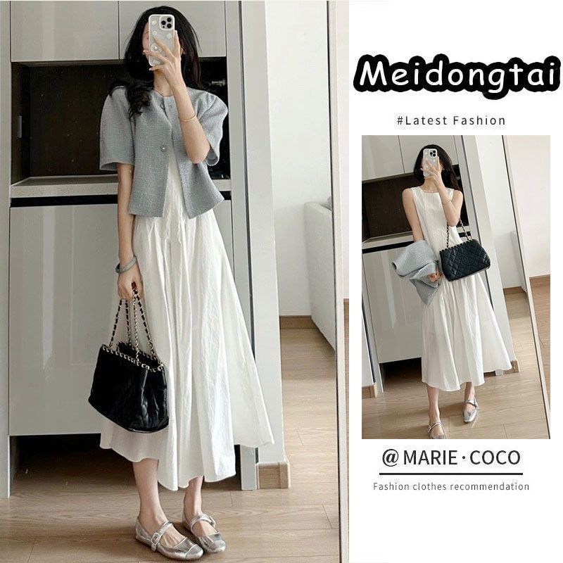 This year's popular high-end feeling small dress women's summer new suit short coat white skirt [single piece]]