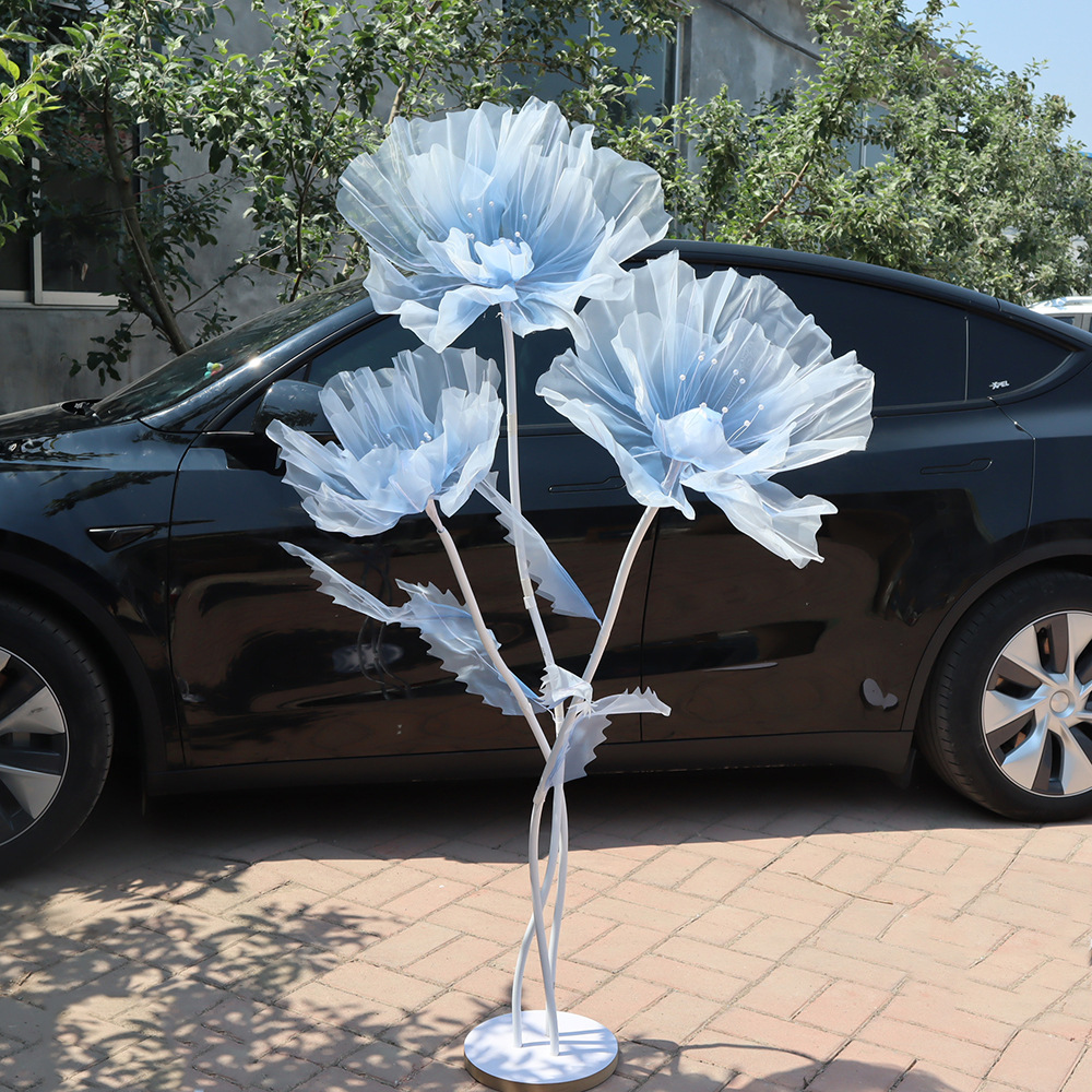 Picture of Mesh flower set of new artificial flower poppy flower outdoor wedding party decoration window decoration shooting props