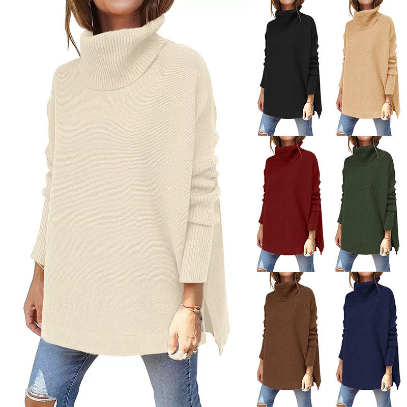 Picture of 2022 Amazon Cross-border Turtleneck Sweater Long Bat Sleeve Hem Tunic Pullover Sweater Needle Weaver