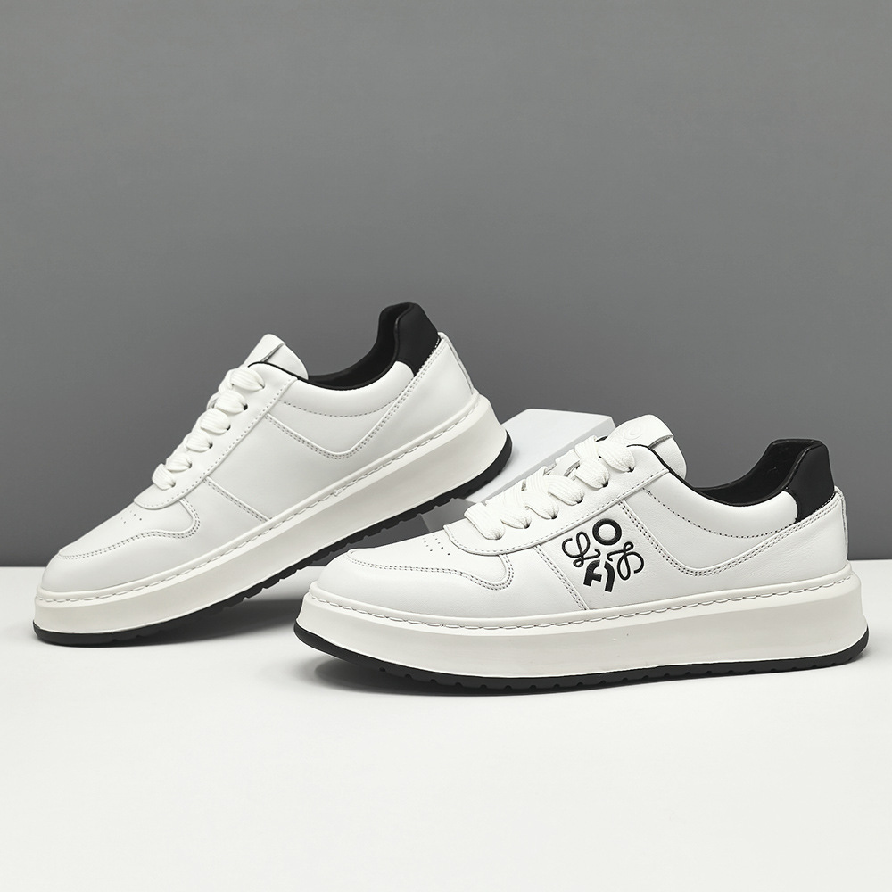 Top Layer Cowhide Sports Casual Shoes Genuine Leather Sneakers Men's Trendy All-match Shoes European Station Men's Shoes White Shoes Men's