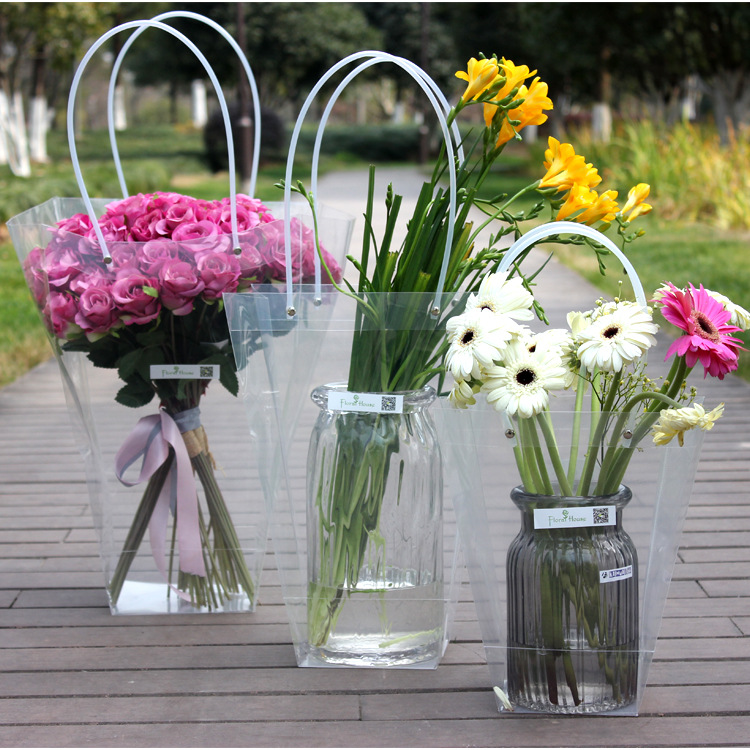 PVC transparent gift bag plastic tote bag toy bag flower portable packaging bag flower shop clothing store wholesale