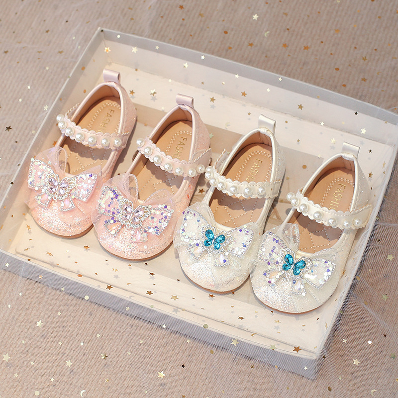 2025 Spring New Children's Shoes Girls Princess Shoes Sparkling Shoes Soft Sole Performance Shoes Lightweight Crystal Shoes