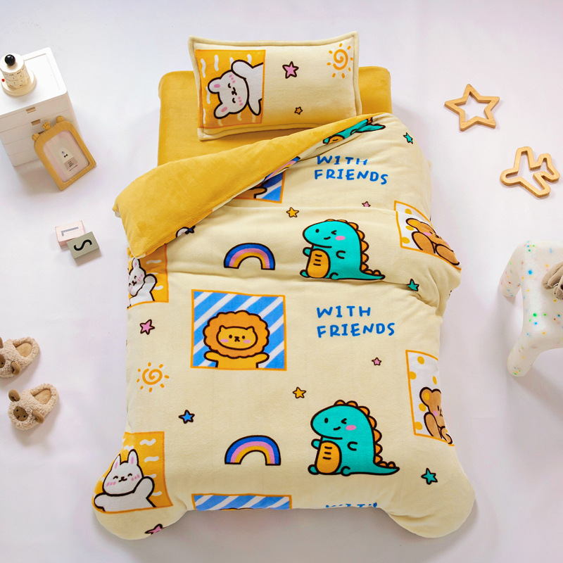 Picture of Kindergarten quilt three-piece autumn and winter milk velvet double-sided velvet baby admission core six-piece coral velvet bedding