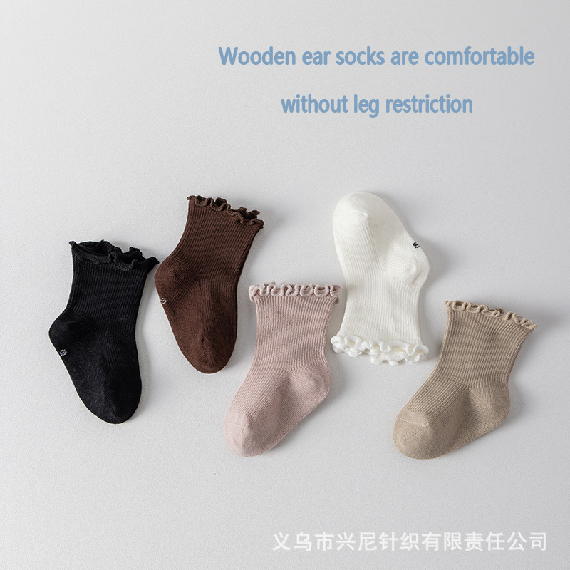 Baby's Socks Spring and Autumn Cotton Socks Girl's Wood-ear Princess Socks Comfortable Baby's Leg-free Children's Mid-tube Socks Short Socks