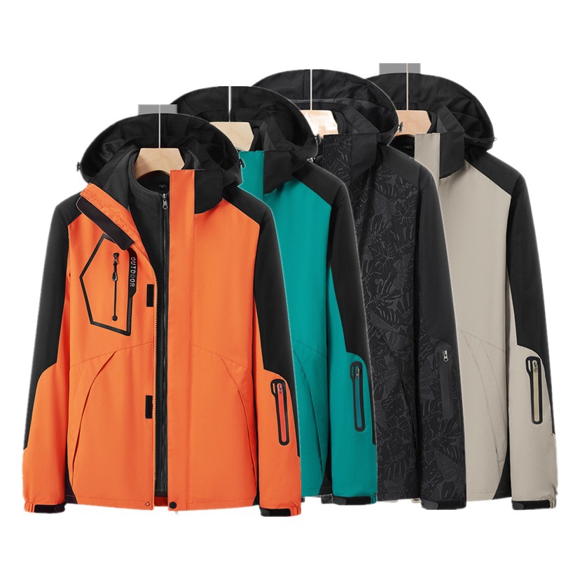 Autumn and Winter New Outdoor Two-Piece Set Three-In-One Jacket Men's Windproof and Warm Mountaineering Clothing Overalls Women's Printed Logo