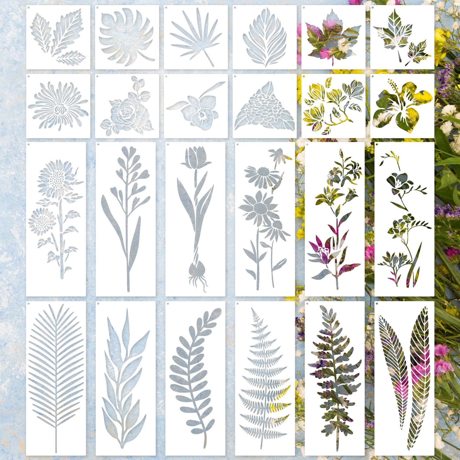 Cross-border new flowers and plants painting template PET Hollow drawing board DIY hand-painted graffiti spraying decorative grass leaf set painting mold
