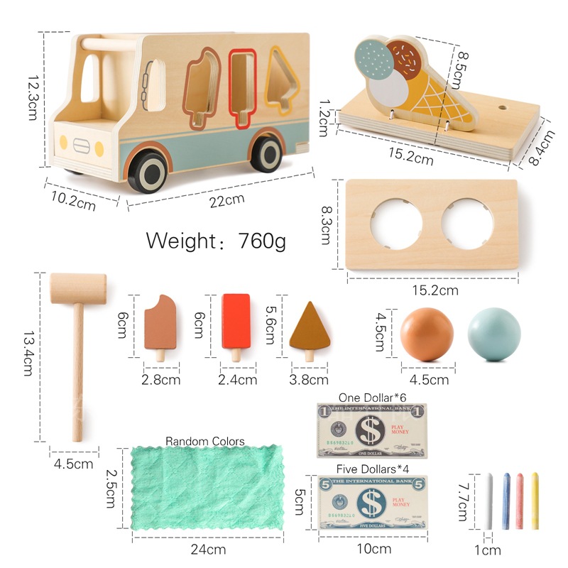 Picture of Cross-border children's wooden simulation ice cream cone play house toy mini commissary ice cream shop toy car