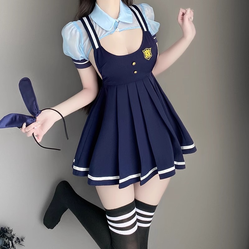 Pure Sex Lingerie Sexy JK Pleated Strand Dress Bunny Uniform Female Police Officer suit Campus Student Uniform