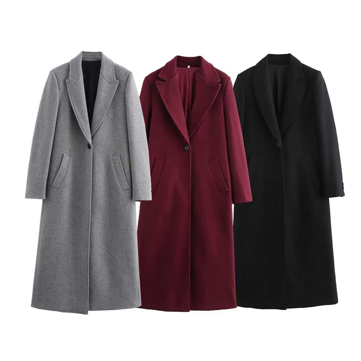 ZA cross-border women's clothing wholesale European and American style spring new temperament Joker lapel long coat coat 2046168