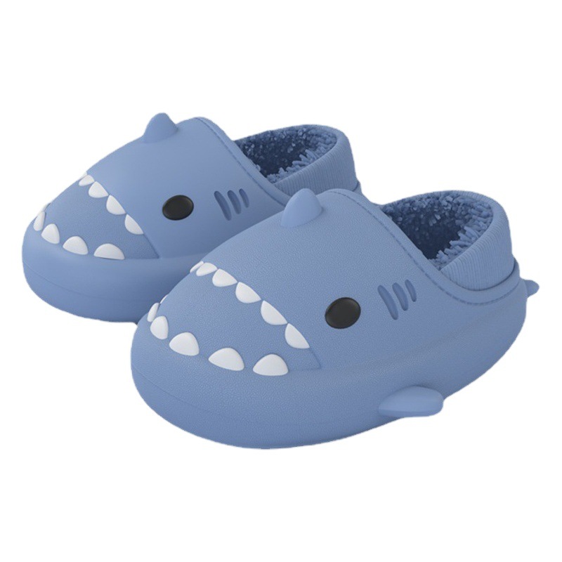 Shark-Shaped Cotton Slippers for Children, Eva Soft-Soled Cotton Slippers for Indoor Home Use, Waterproof Thick-Soled Cotton Shoes for Women, Fleece-Lined and Thickened