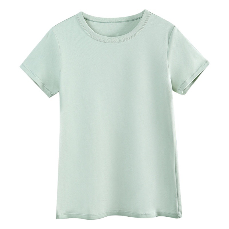 Canvaus Women's New Korean Style Pure Color Round Neck Short-Sleeved T-Shirt Women's Summer Slimming Look Pure Cotton Top Trendy