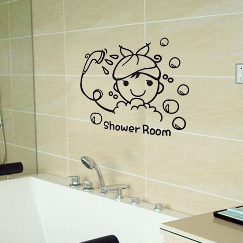 Picture of Shower Room cartoon girl I love bathing casual stickers bathroom glass beautification stickers A1947