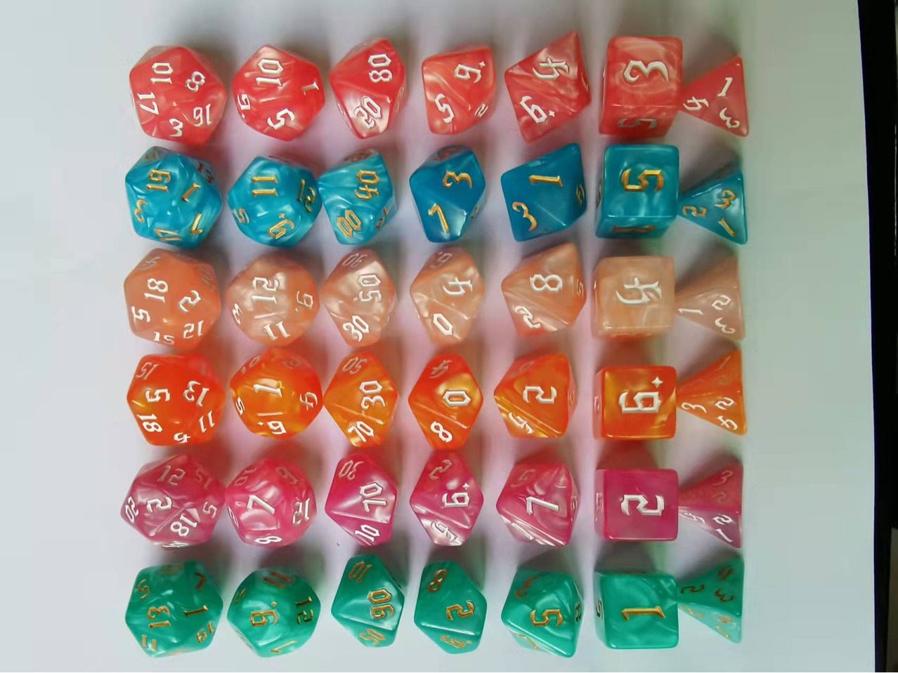Picture of 7 sets of new font Pearl pattern Macron color series multi-sided dice digital dice DND PRTG running group tour