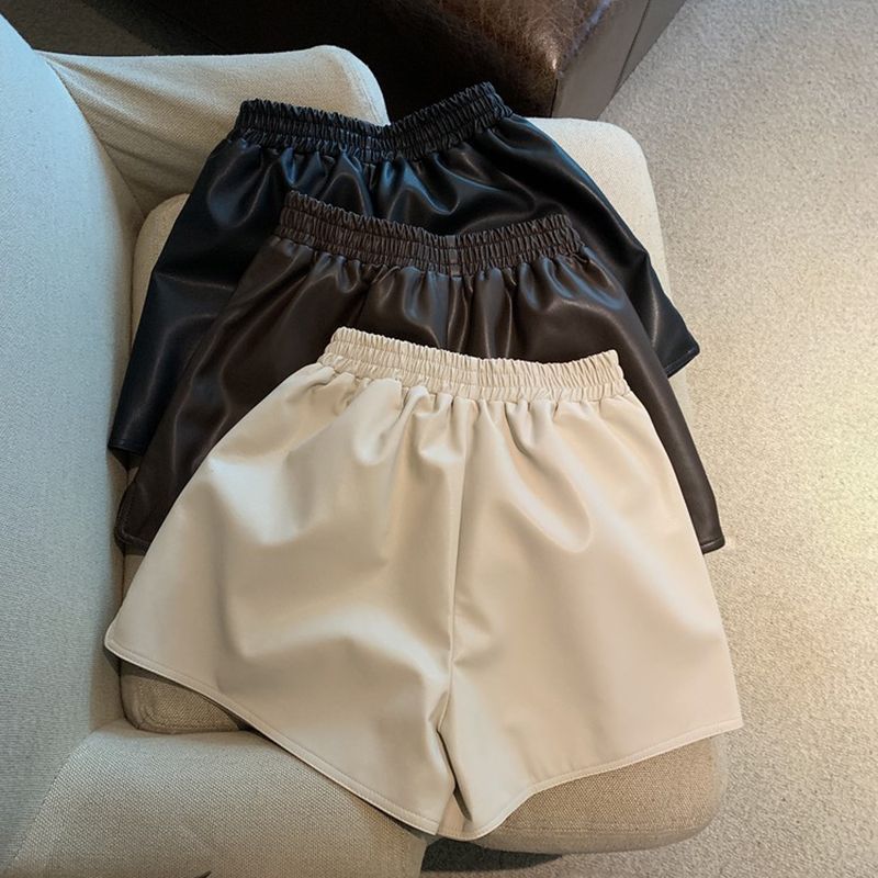Split Fashion Sense Autumn and Winter plus size Women's chubby girl All-match Casual Pants Ins Student Shorts High Waist Design Leather Pants