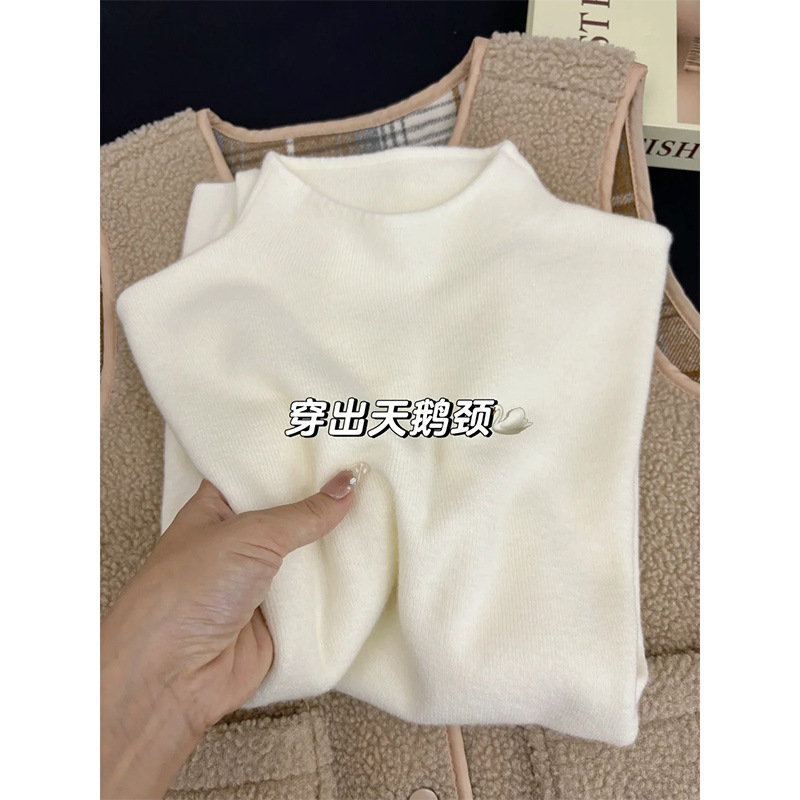 2025 Spring Small Stand Collar Inner Top Soft Waxy Knitted Sweater Korean Style Casual Easiest for Match Basic Bottoming Shirt for Women