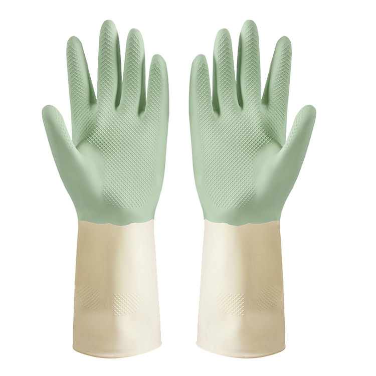Picture of Two-color Dishwashing Gloves Women's Household Kitchen Bowl Durable Cleaning Household Rubber Latex Washing Clothes Waterproof Gloves