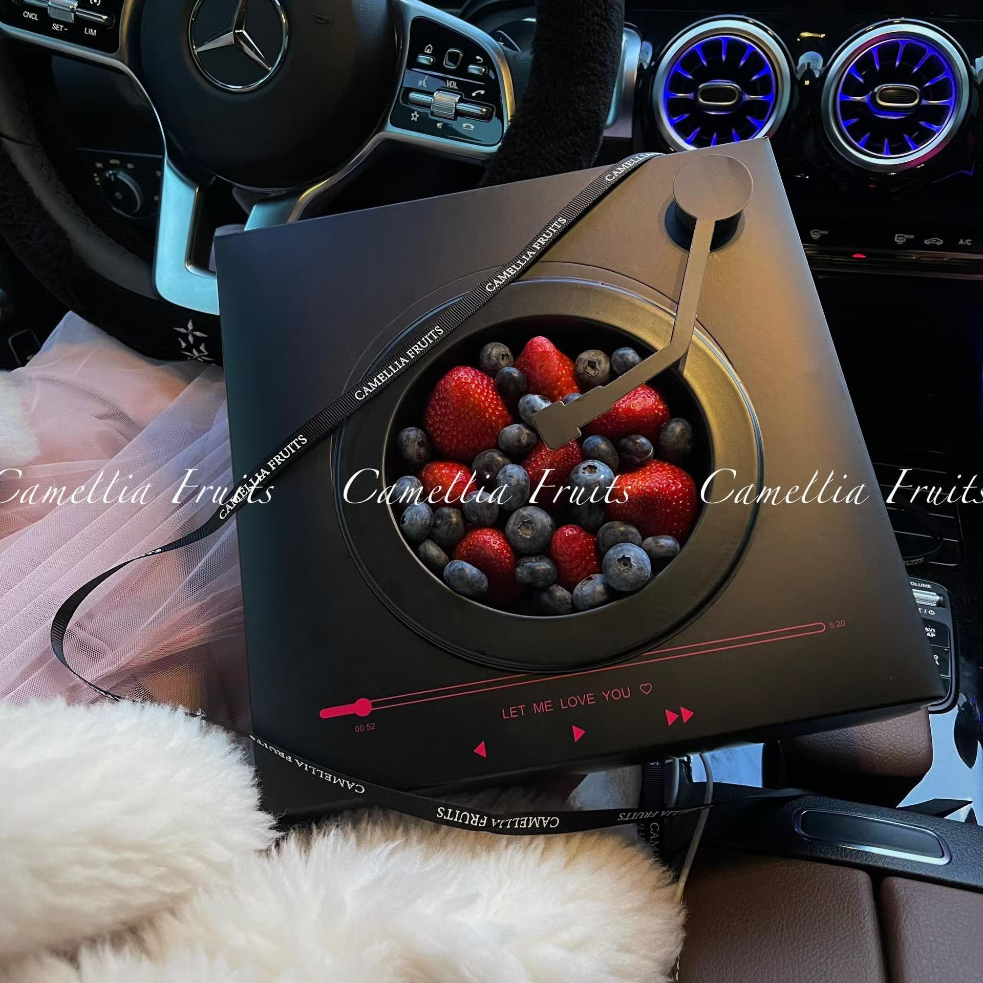 Picture of Chinese Valentine's Day Gramophone Flower Box Creative Record Cd Box Strawberry Cherry Floral Fruit Gift Box Empty Box
