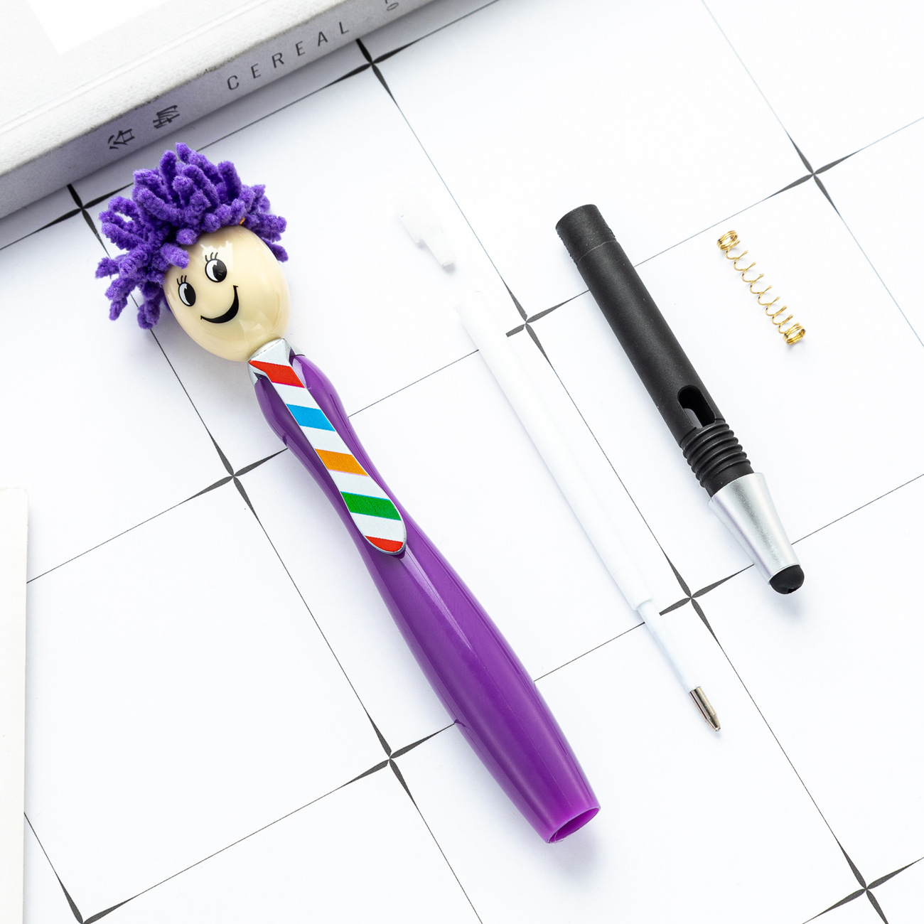 Picture of Cute plush doll head ballpoint pen printable logo three-dimensional cartoon smiley touch pen Christmas gift pen