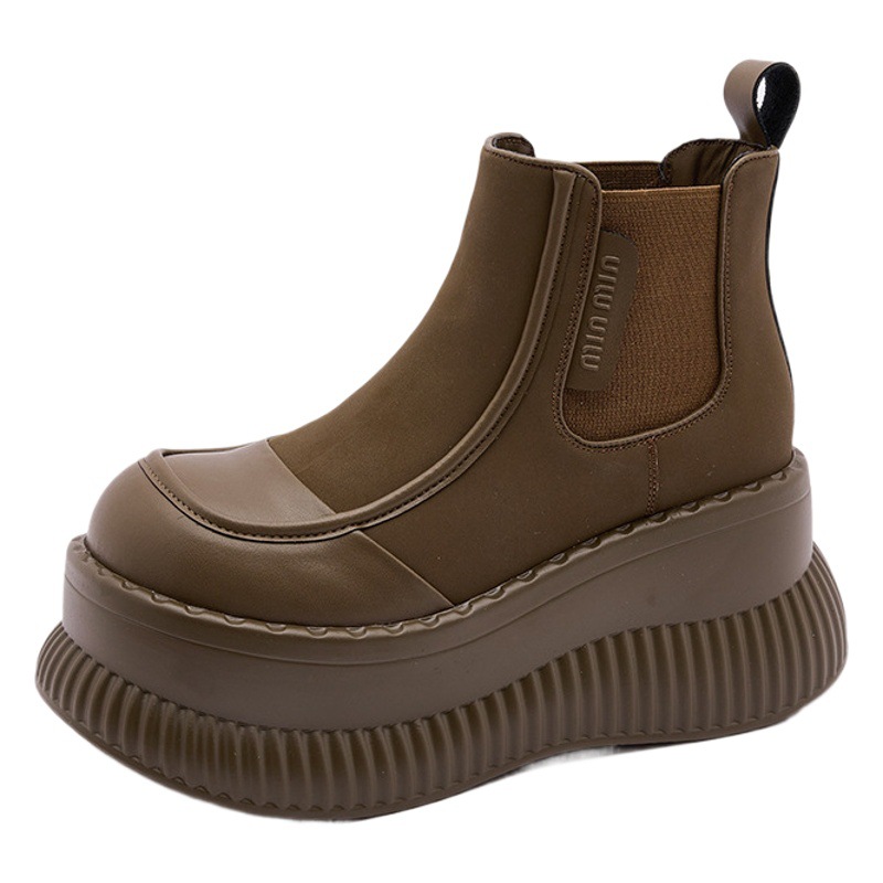 Thick-Soled Chimney Boots for Women 2025 Autumn and Winter New Mid-Calf Chelsea Boots for Women Versatile Heightening Short Boots Black Boots