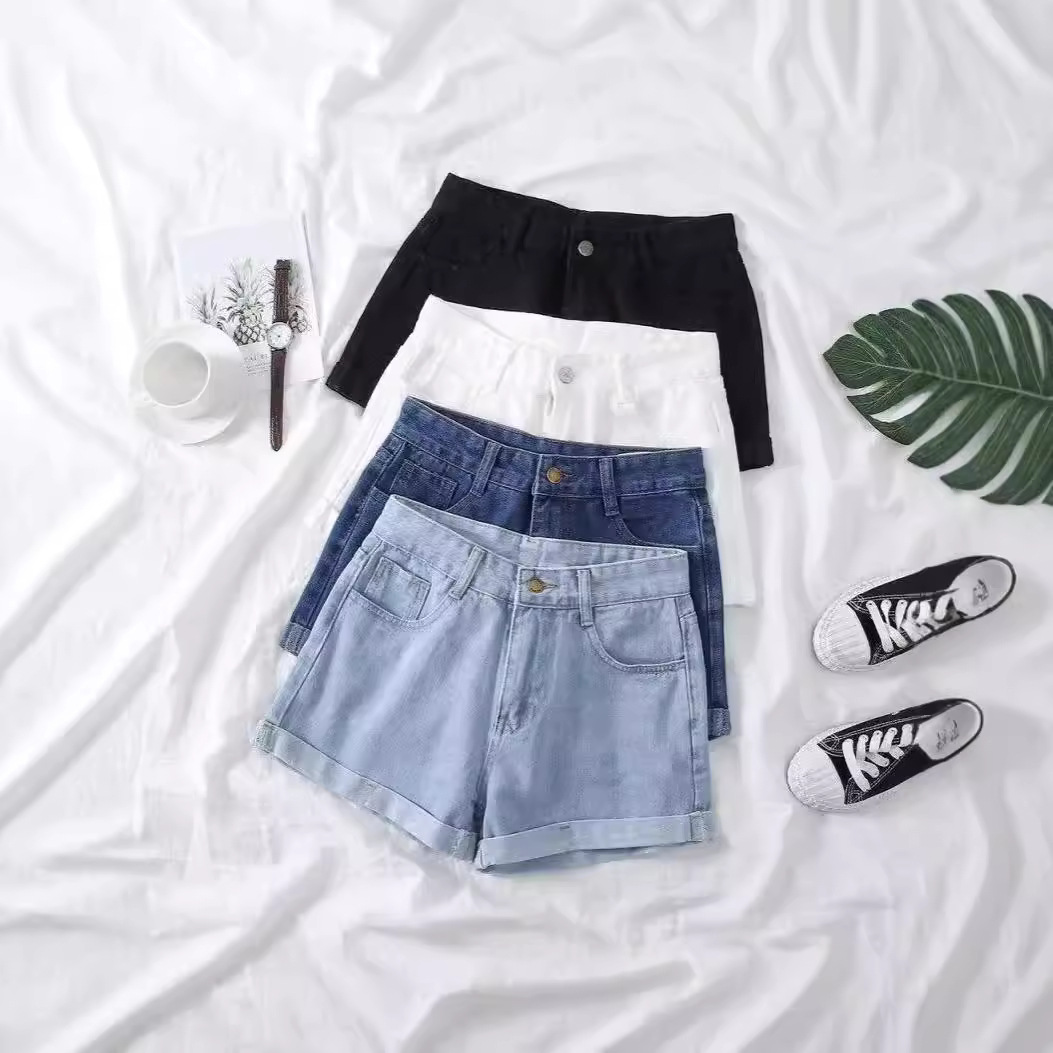 2024 Summer New Flanged Wide Leg Denim Shorts Women's Loose Casual High Waist Slimming All-match Curl Shorts