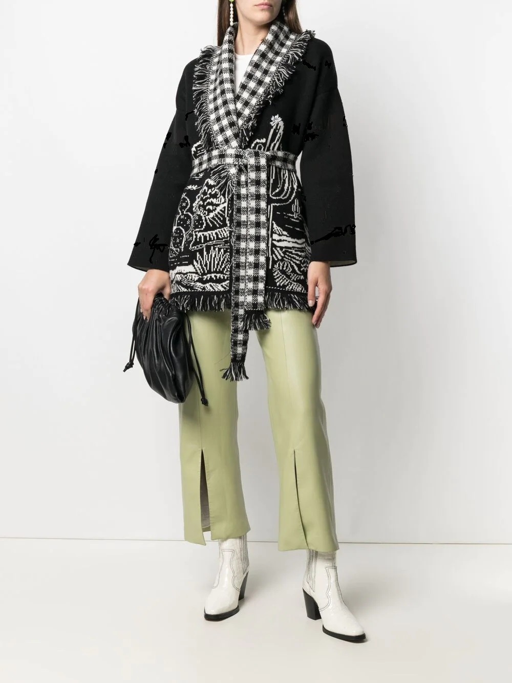 Picture of Amazon new Cactus jacquard cardigan large lapel sweater elegant commuter European and American Foreign Trade mid-length coat