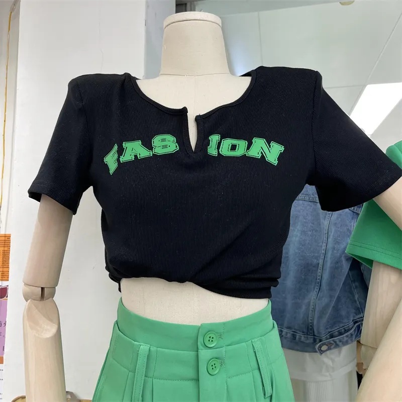 V-neck short-sleeved T-shirt women's summer white slim-fit small shirt design sense foreign style all-match Korean-style irregular top women's fashion