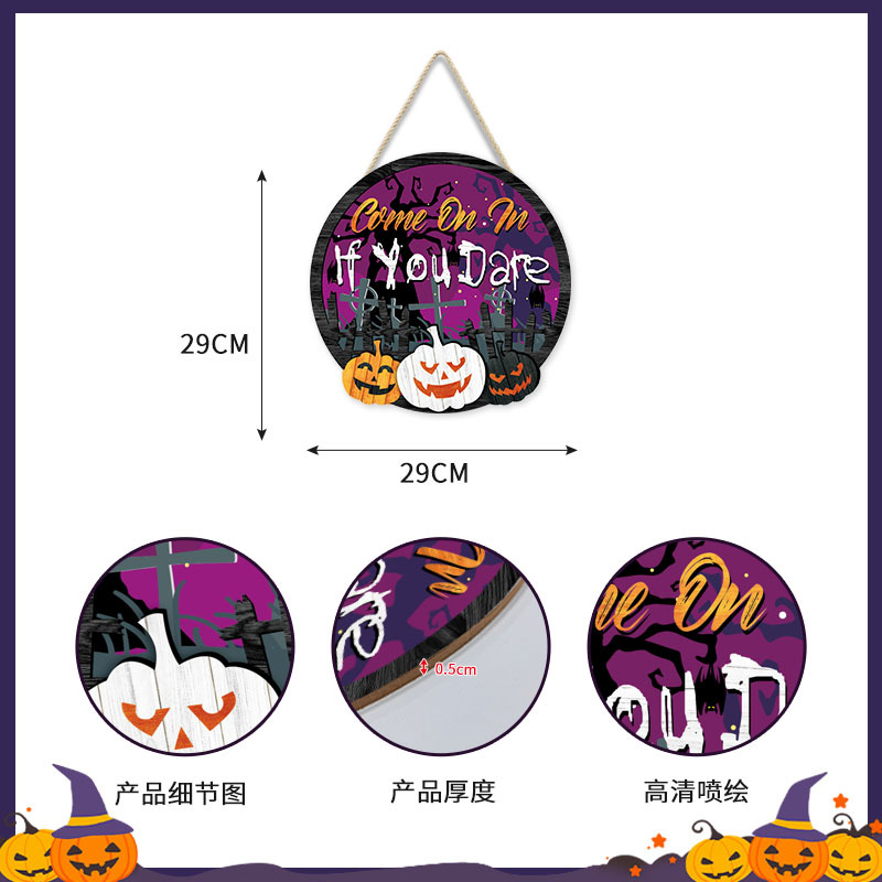 Picture of Cross-Border New Halloween Wall Decoration Wall Hanging Round Pumpkin Cat Horror Festival Welcome Wood Art Wall Decoration Door Hanging