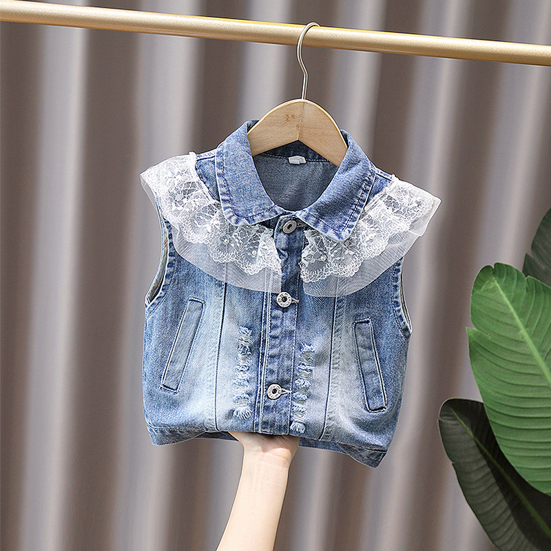 Picture of Girl's Denim Vest Autumn Clothes Girl's Fashionable Waistcoat All-match Western Style Baby Girl's Vest Outer Wear Soft Spring and Autumn Clothes