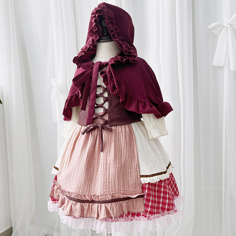 Little Red Riding Hood Shawl Cloak Christmas Halloween Performance Costume Pastoral Style French Girls Cinderella Children's Clothing