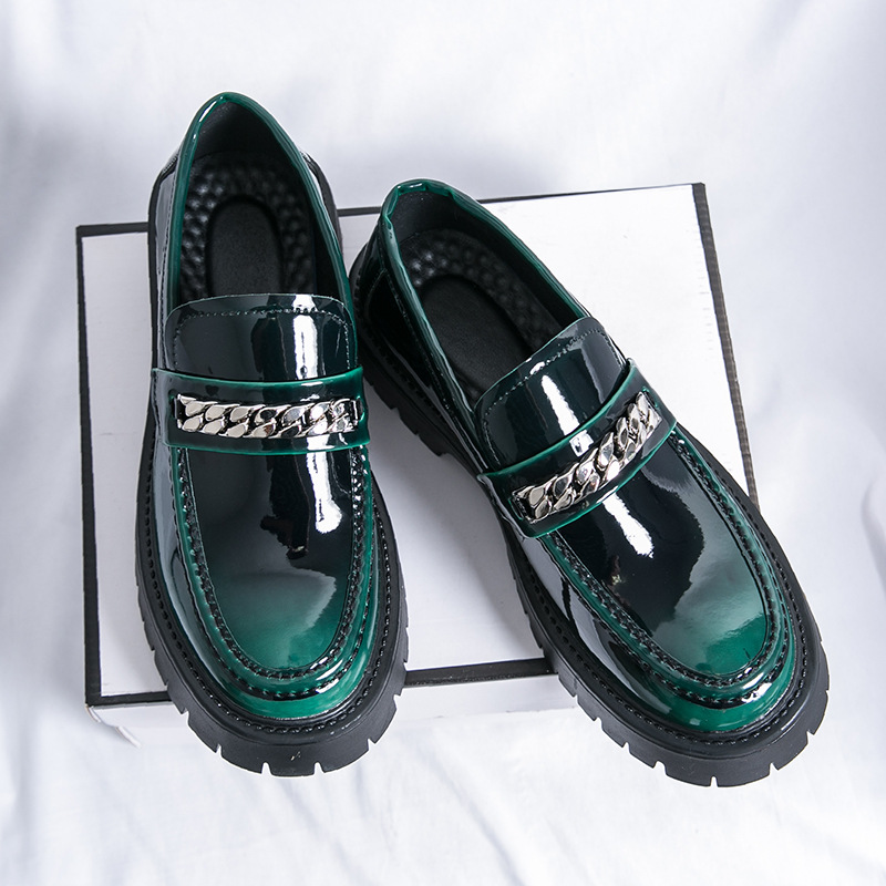 New men's big toe leather shoes thick bottom increased patent leather bright casual thick heel loafers hair stylist fashion shoes wholesale