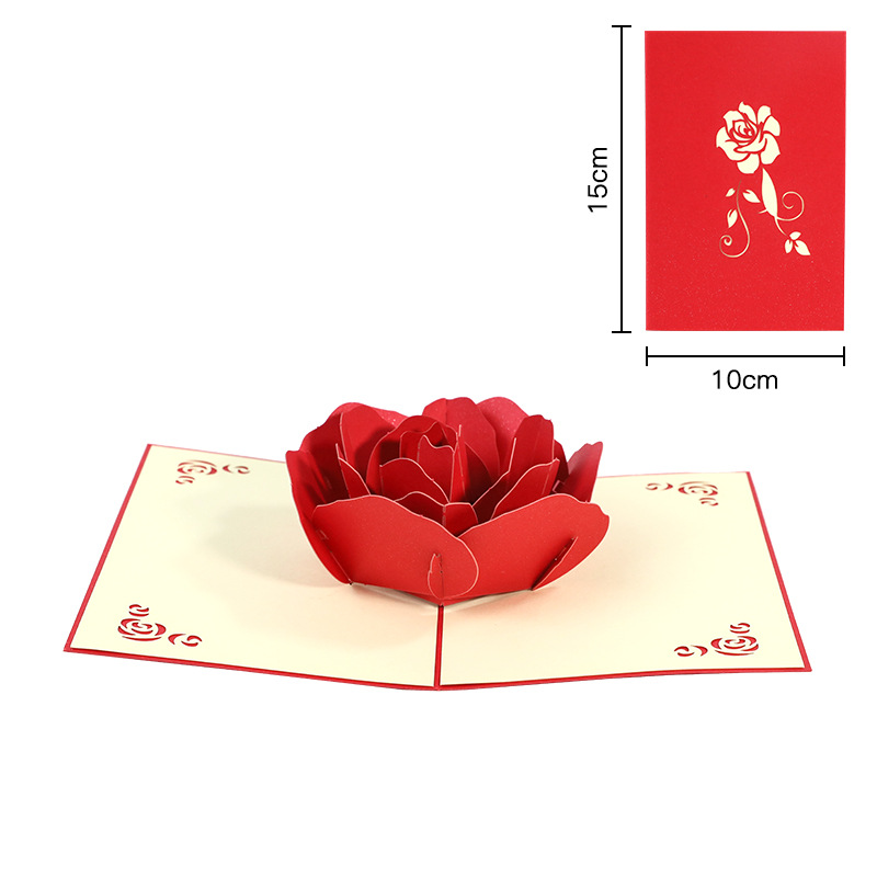 Picture of Valentine's Day 3d Greeting Card Ritual Way Big Rose Small Card Wedding Creative Handmade Paper Carving Message Greeting Card