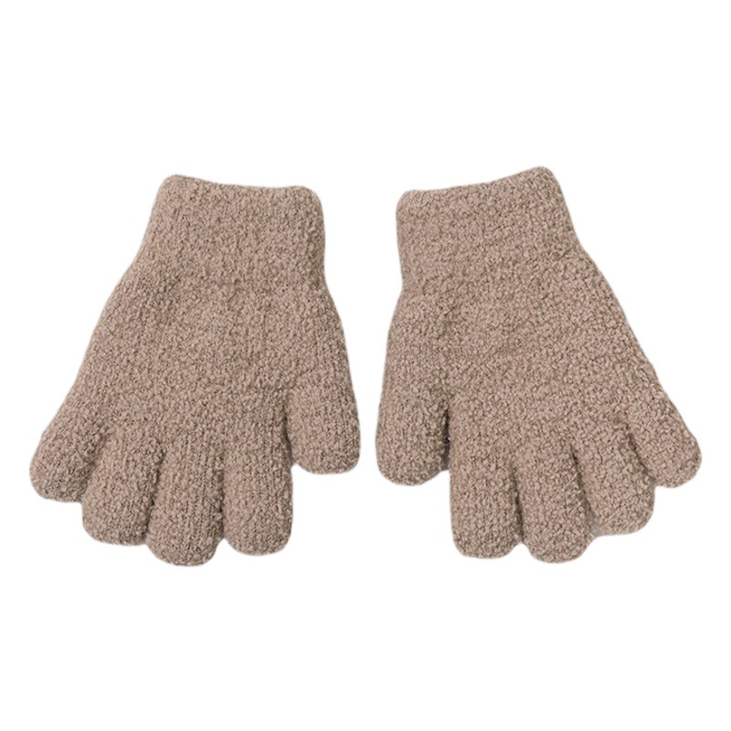 Simple candy color children's gloves with velvet lining warm five-finger gloves winter thickened warm children's gloves batch