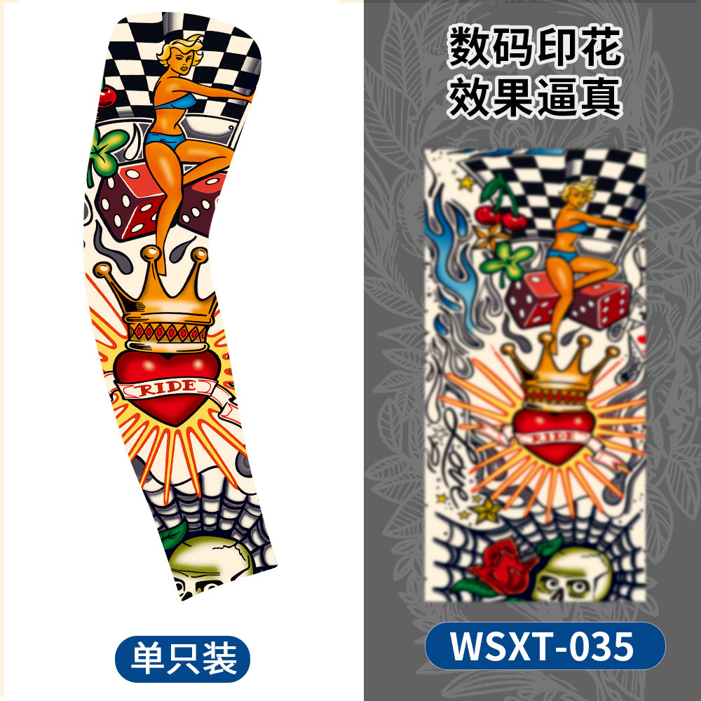 Picture of Summer Riding Sunscreen Tattoo Sleeve Simulation Tattoo Quick-drying Arm Protector Outdoor Sports Sunshade Breathable High Elastic Ice Sleeve